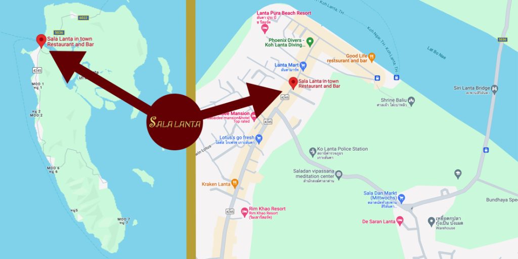 Two maps showing location for Sala Lanta.